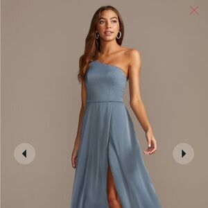 satin bridesmaid dress with a one-shoulder